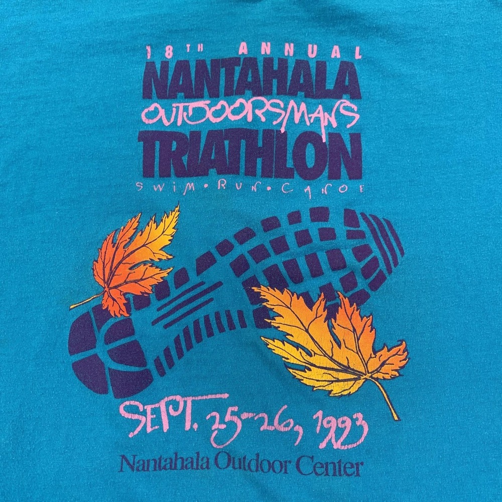 Vintage 1993 Nantahala Outdoorsman Triathlon Shirt Mens LG USA 90s Single Stitch - Picture 3 of 9